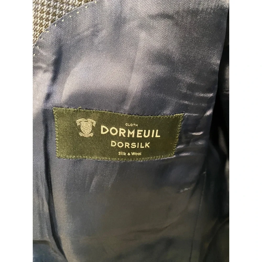 Dormeuil Dorsilk Mens 48 Blazer Silk Wool Navy Blue Micro Houndstooth Sport Coat